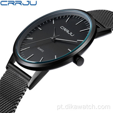 Relógios masculinos da nova marca CRRJU 2117 Relógio de luxo masculino de quartzo pulseira de malha de aço inoxidável relógios ultrafinos de pulso masculino